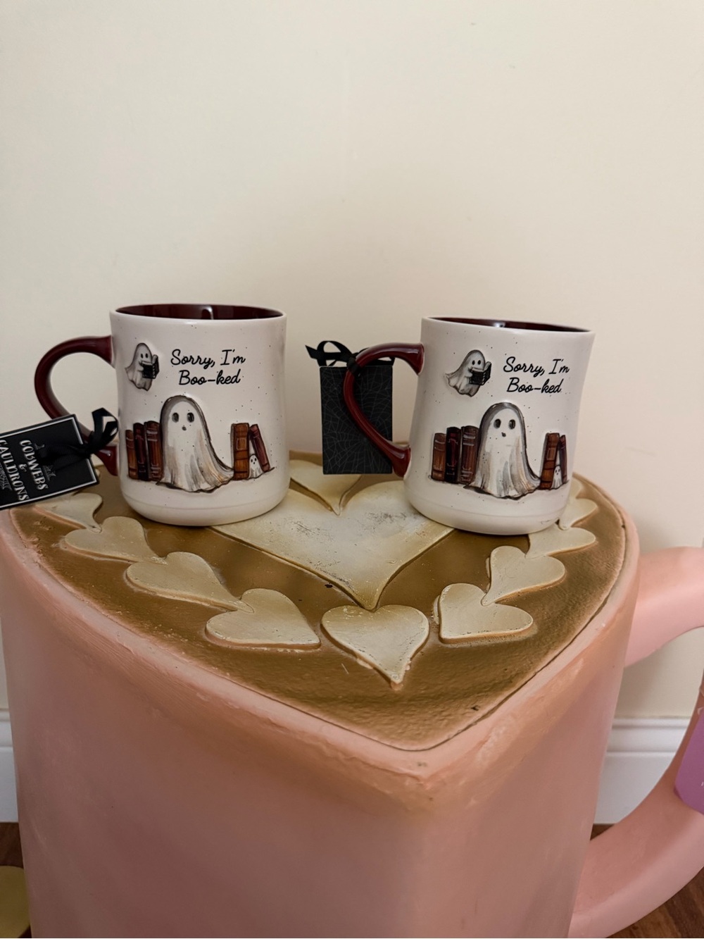 Set of 2 Cobwebs & Cauldrons Halloween Sorry I’m Boo-ked Ghost Reading Book Mugs